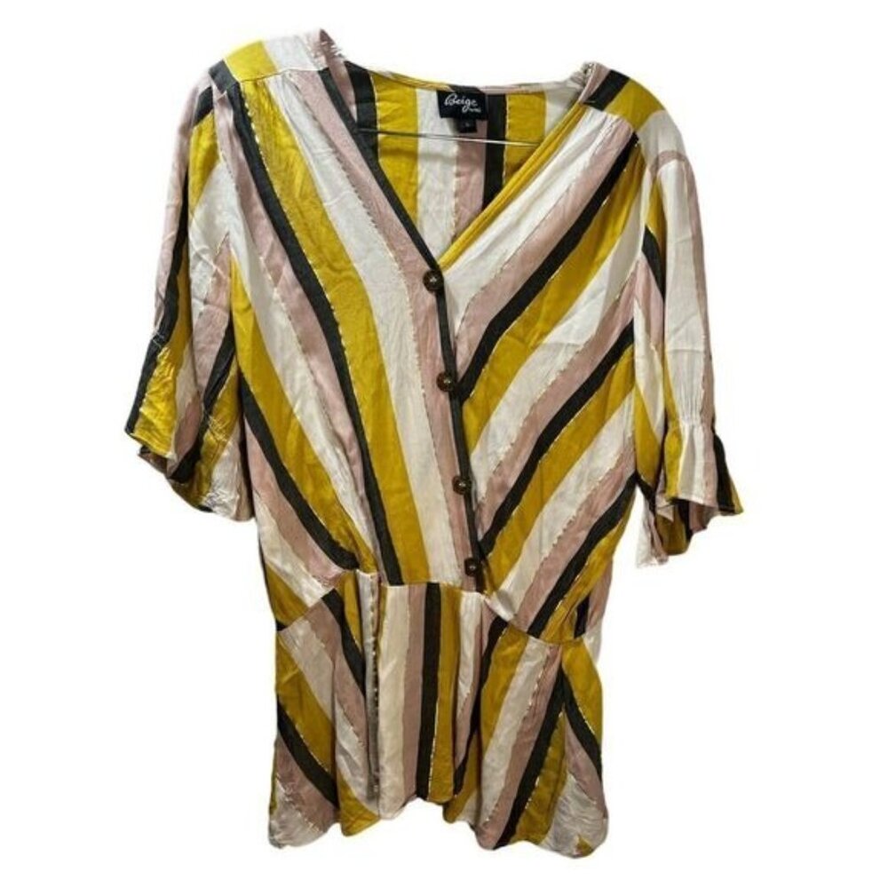 Beige by ECI Surplice Front 3/4 Sleeves‎ Blouse Large